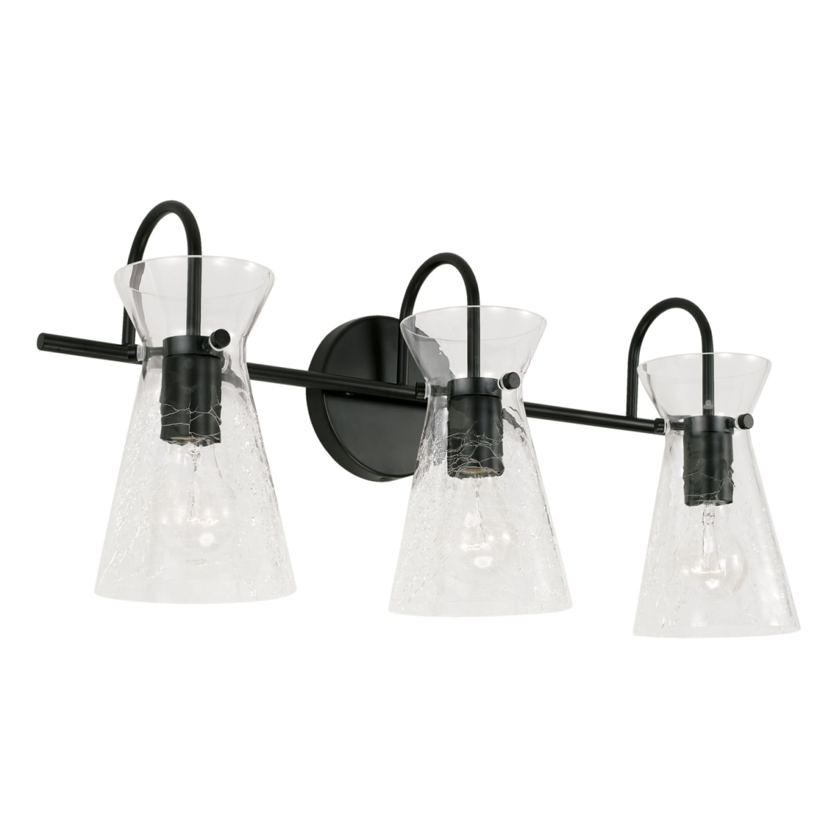 24" W x 11" H x 7.5" E 3-Light Vanity in Matte Black with Clear Half-Crackle Tapered Glass