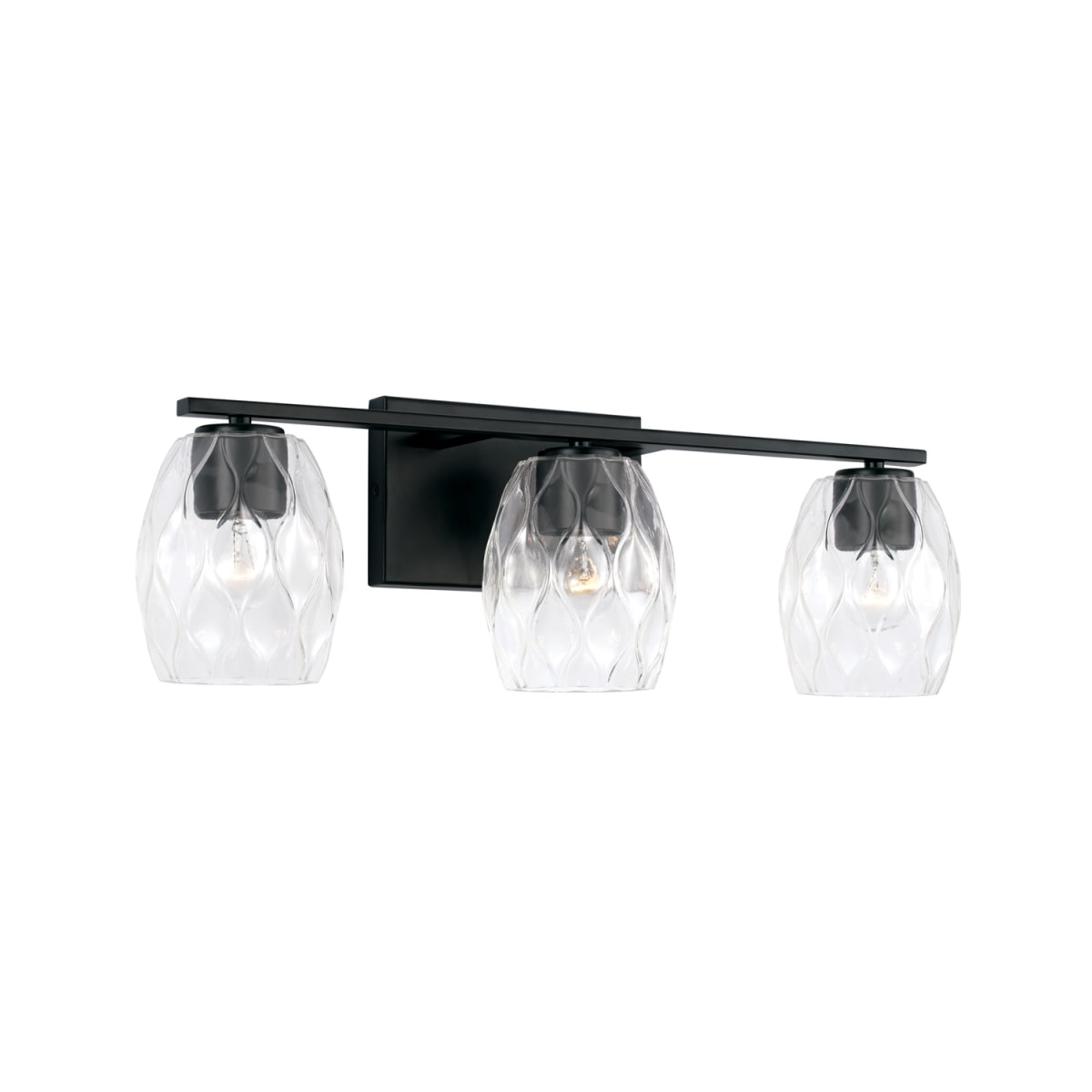 24" W x 8" H 3-Light Vanity in Matte Black with Wavy Embossed Glass