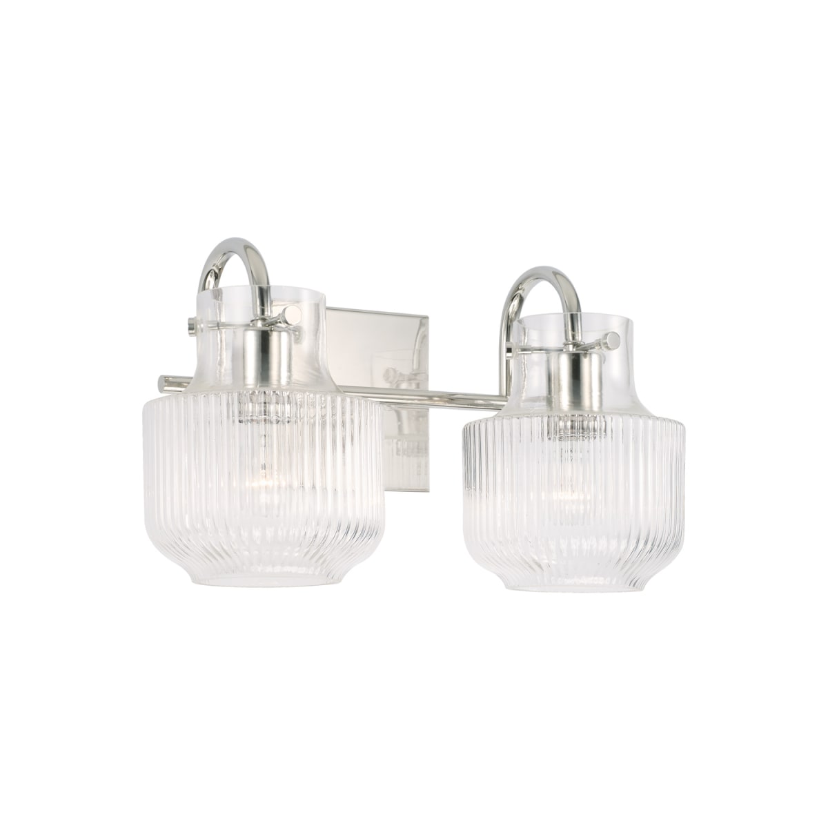 15" W x 9" H 2-Light Vanity in Polished Nickel with Clear Fluted Glass