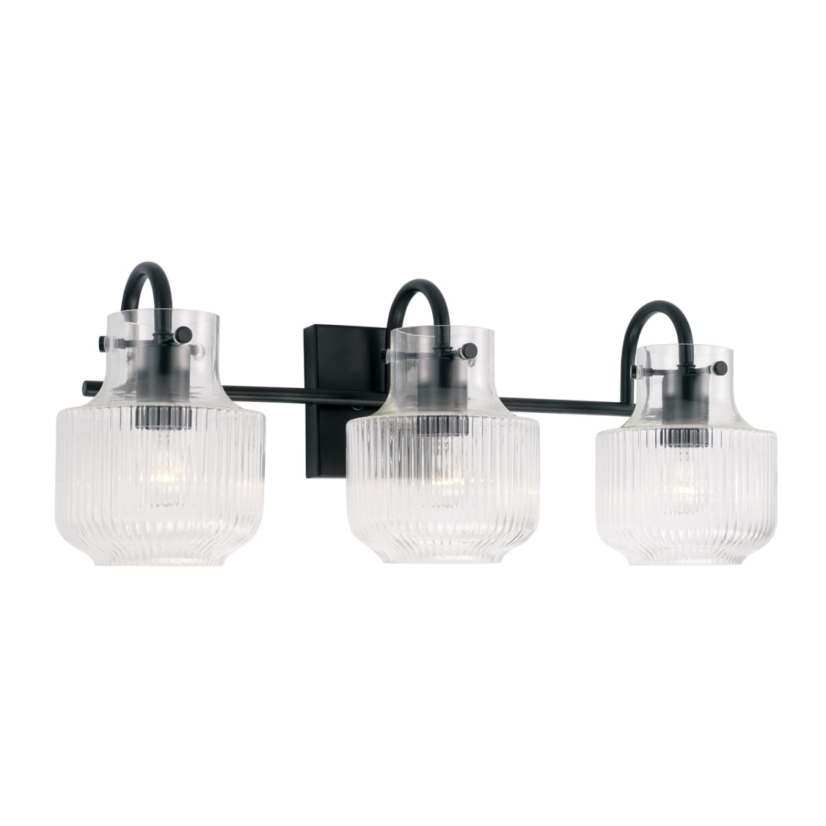 24" W x 9" H 3-Light Vanity in Matte Black with Clear Fluted Glass