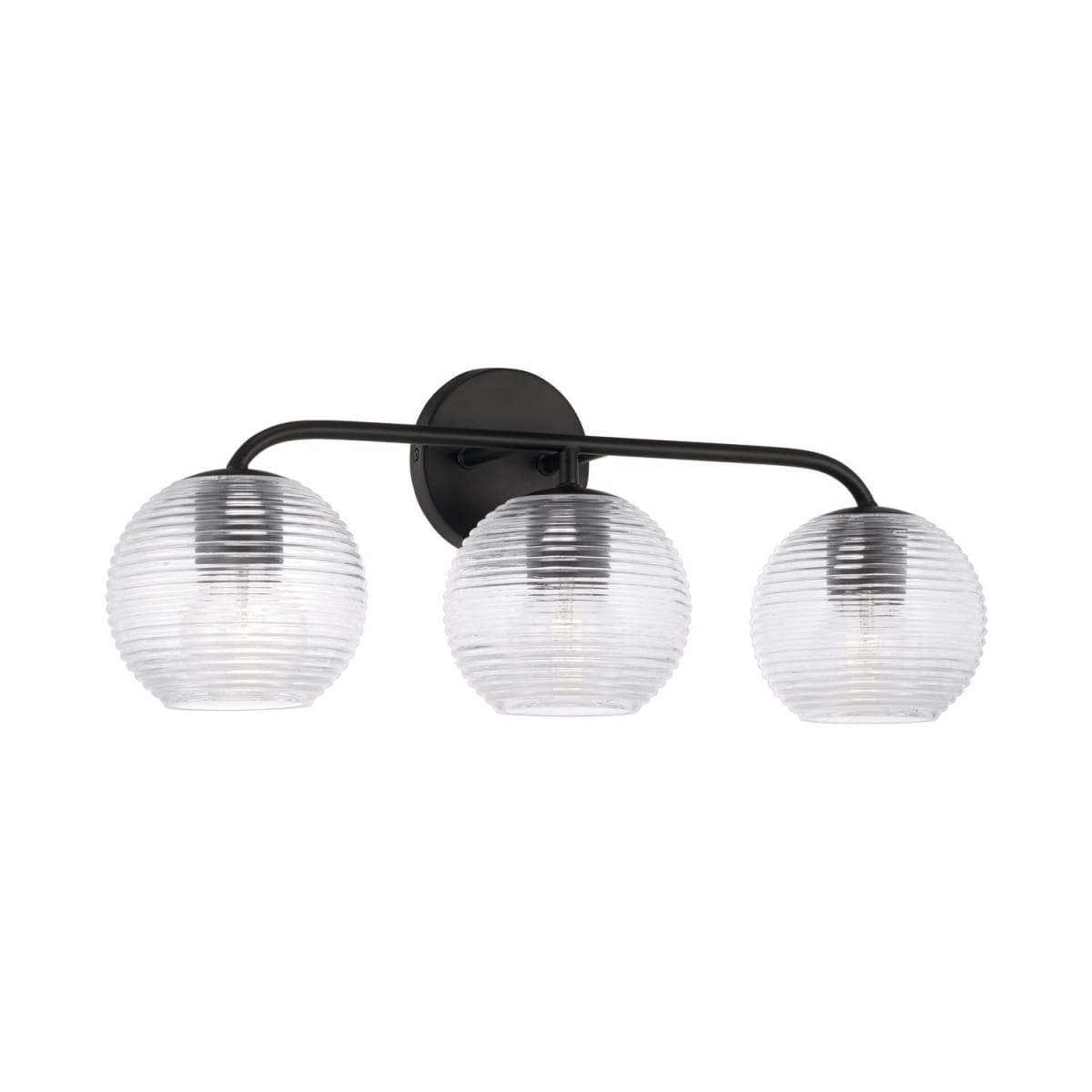 24.5"W x 9.5"H 3-Light Vanity in Matte Black with Clear Ribbed Glass