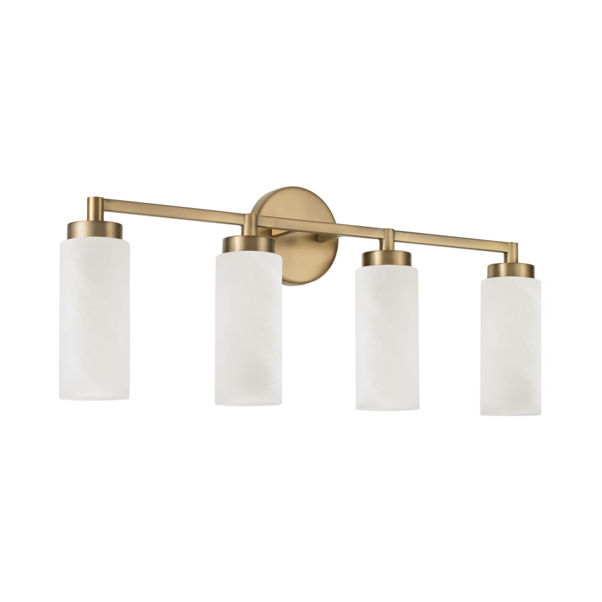 27.50"W x 11.50"H 4-Light Cylindrical Vanity in Aged Brass with Faux Alabaster Glass