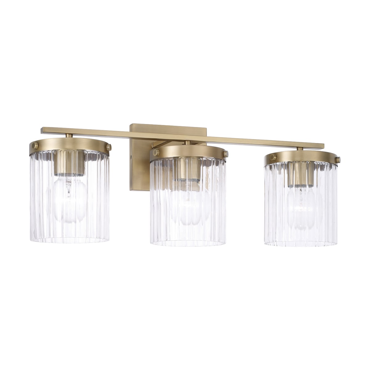 24" W x 9" H 3-Light Vanity in Aged Brass with Clear Beveled Fluted Glass