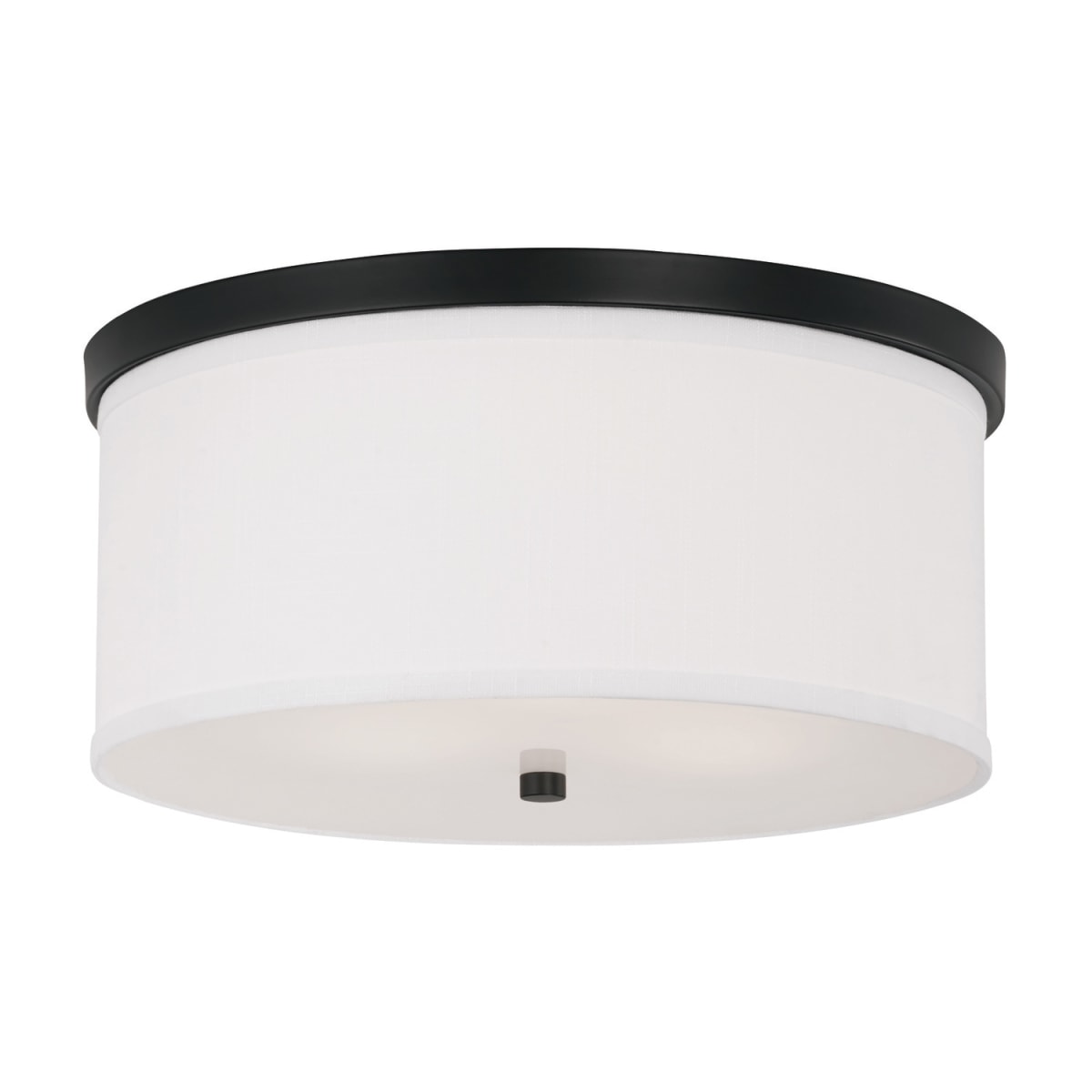 16" W x 7" H 3-Light Flush Mount in Matte Black with White Fabric Drum Shade with Diffuser