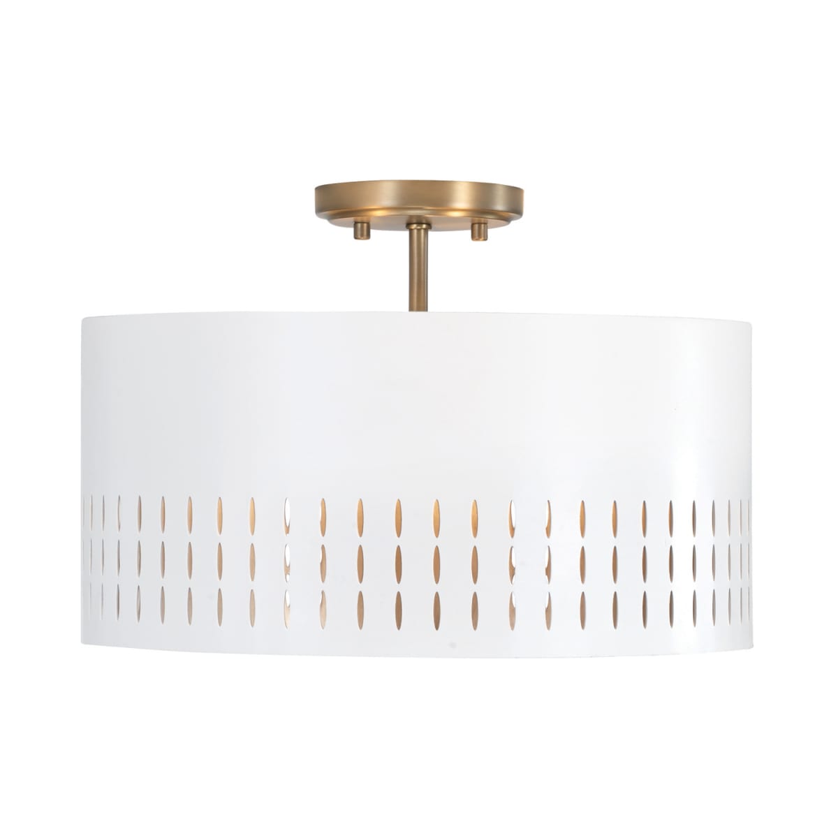 15.5"W x 9.5"H 3-Light Dual Mount Pendant or Semi-Flush in Aged Brass and White Metal Shade with Painted Aged Brass Interior