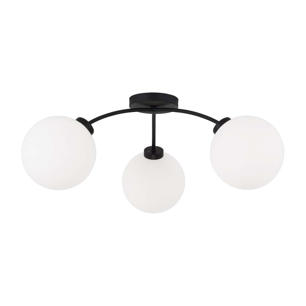 28" W x 9.5" H 3-Light Semi Flush in Matte Black with Soft White Glass Globes