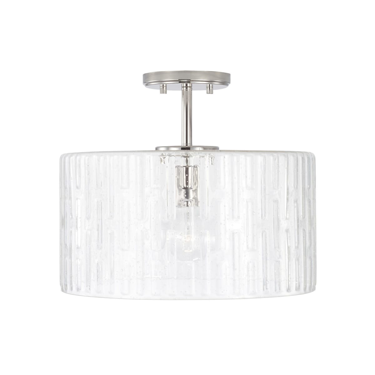 15" W x 14" H 1-Light Dual Mount Semi-Flush or Pendant in Polished Nickel with Embossed Seeded Glass