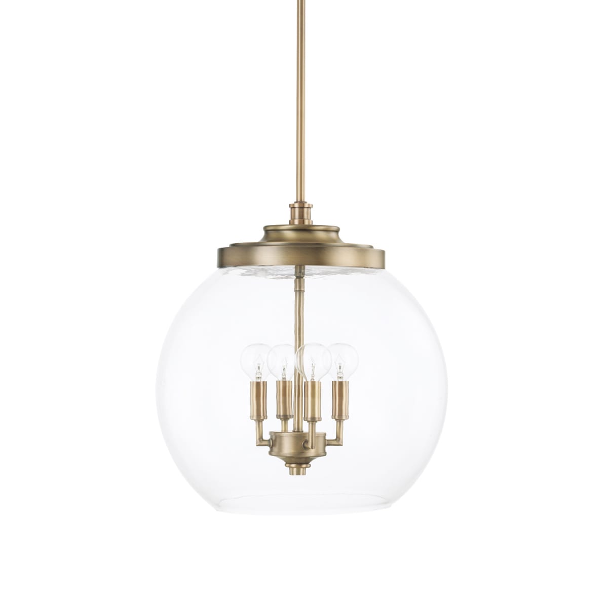 15.5" W x 16" H 4-Light Clear Glass Pendant in Aged Brass
