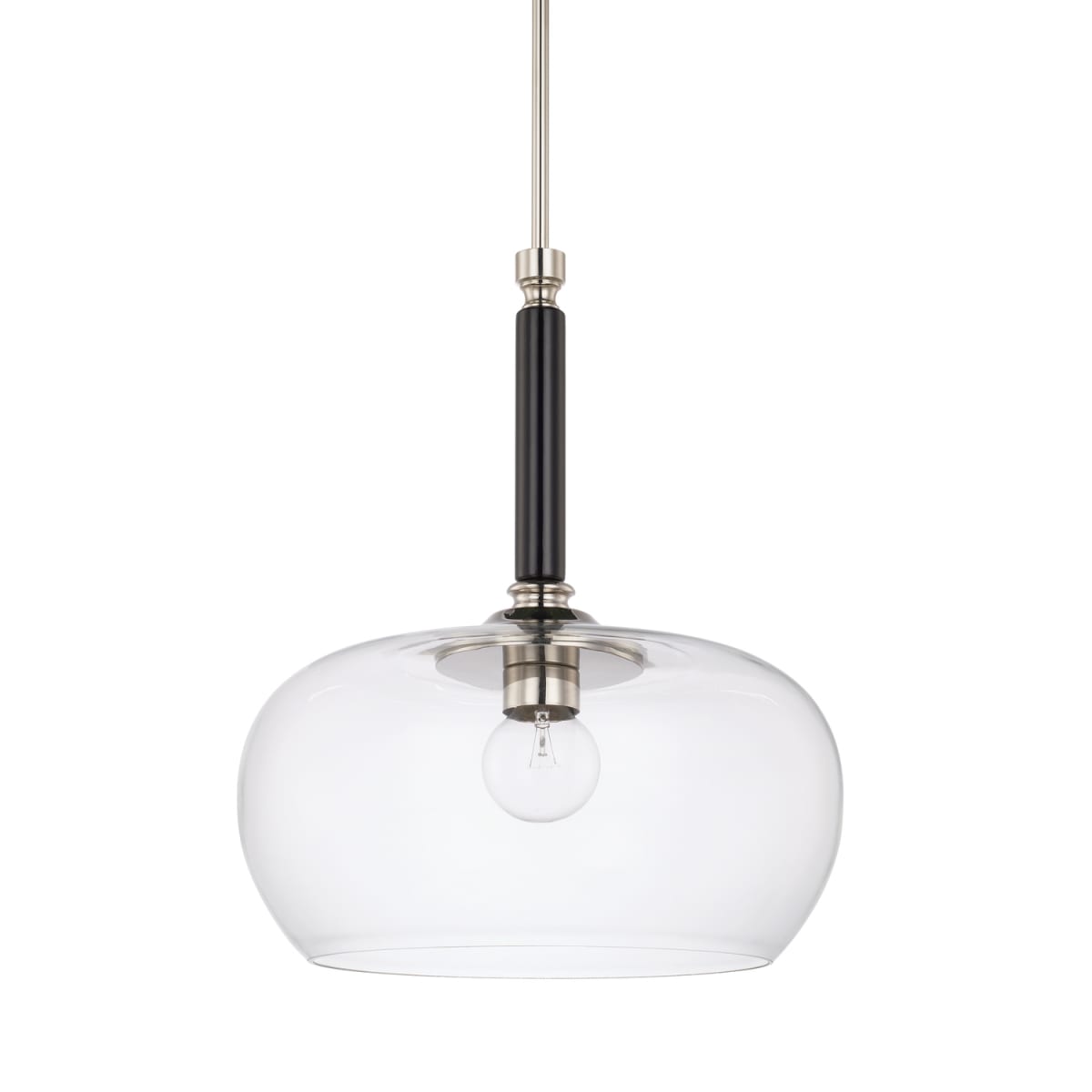 15.5" W x 19" H 1-Light Clear Glass Pendant in Matte Black and Brushed Nickel
