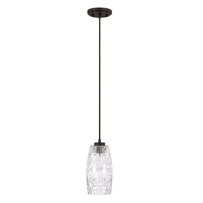 5" W x 10.5" H 1-Light Pendant in Black Iron with Clear Embossed Glass Shade and Black Cord