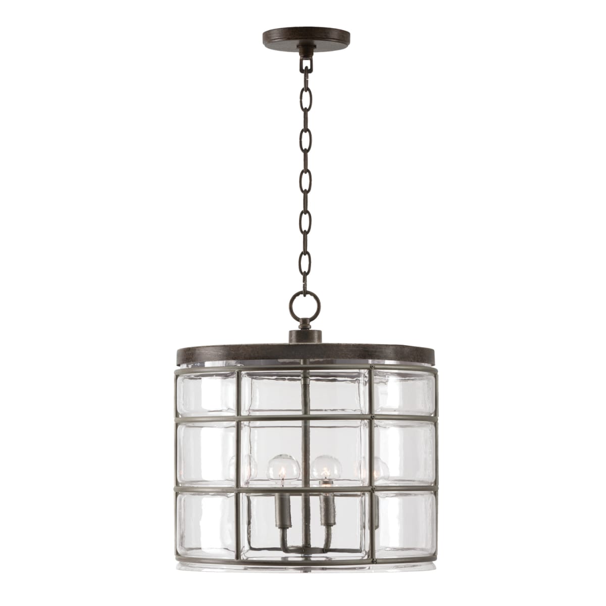 15" W x 16.5" H 4-Light Glass and Metal Cage Pendant in Distressed Urban Grey