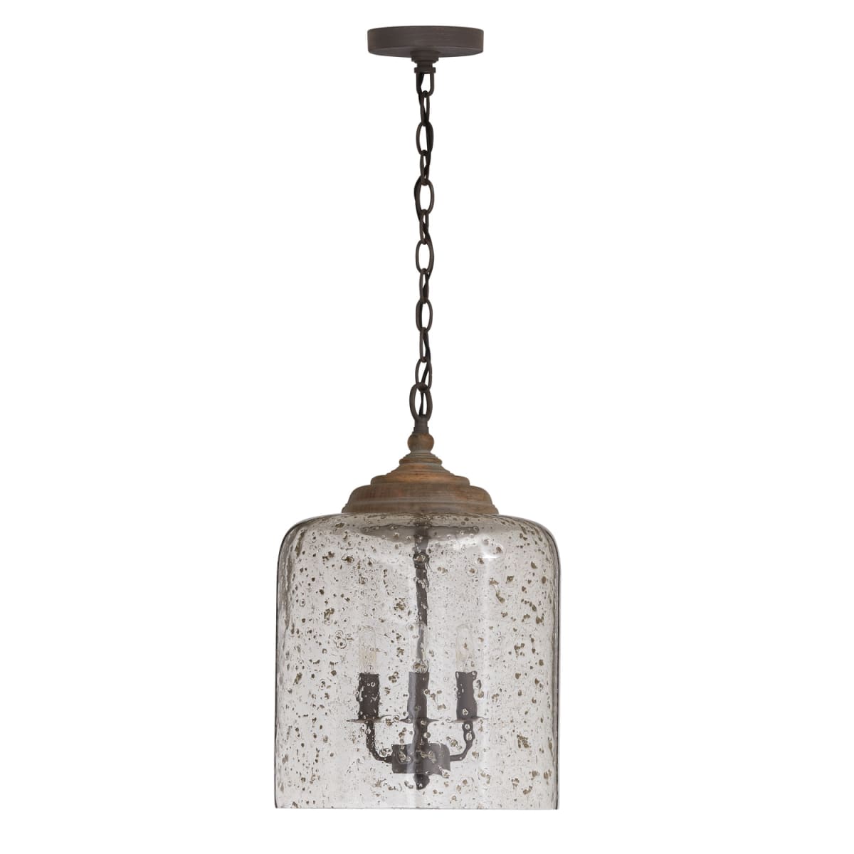 12.5" W x 19" H 3-Light Stone Seeded Glass Foyer Pendant in Nordic Grey with Wood Finial