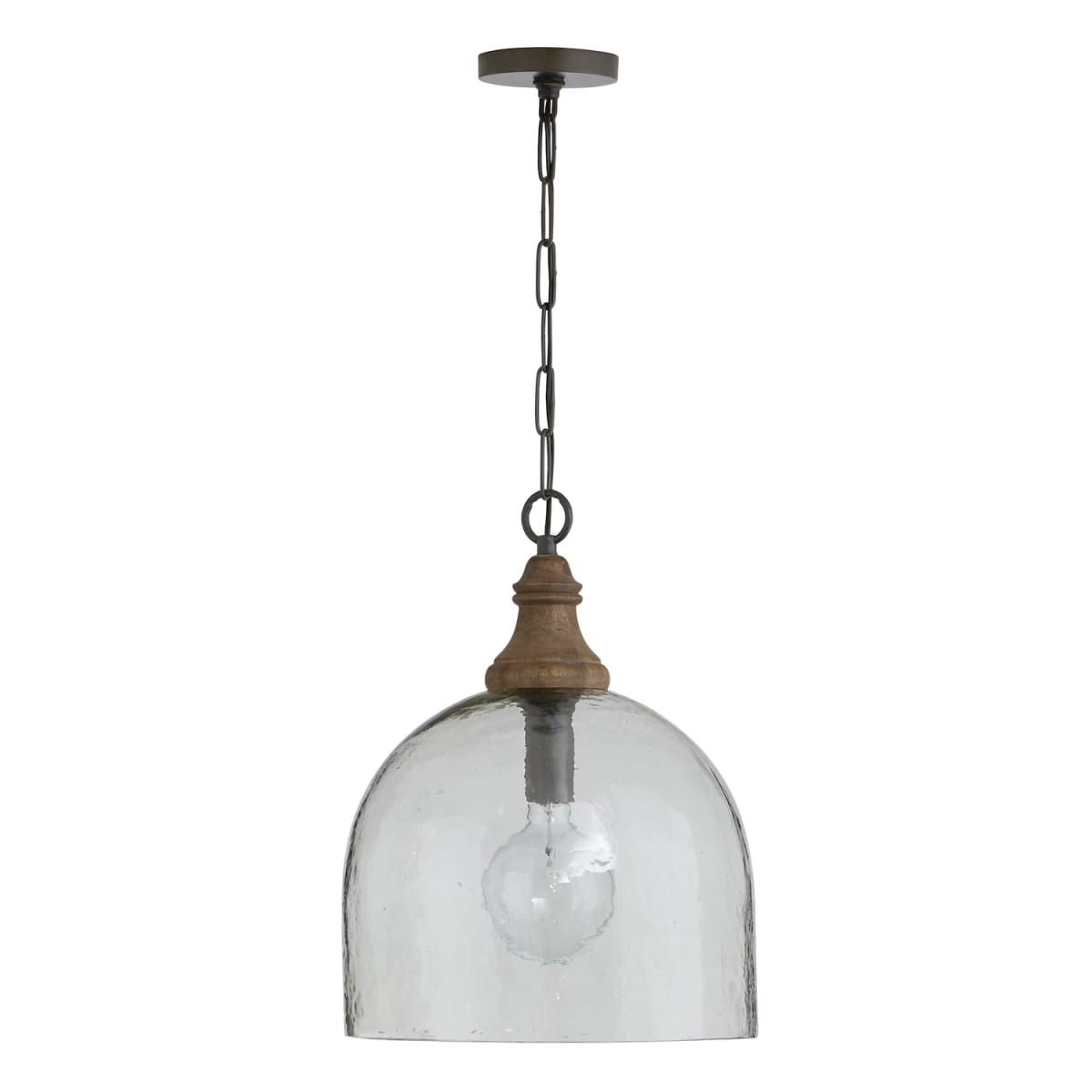 15" W x 19" H 1-Light Clear Organic Rippled Glass Pendant with Grey Wash Finial in Pewter