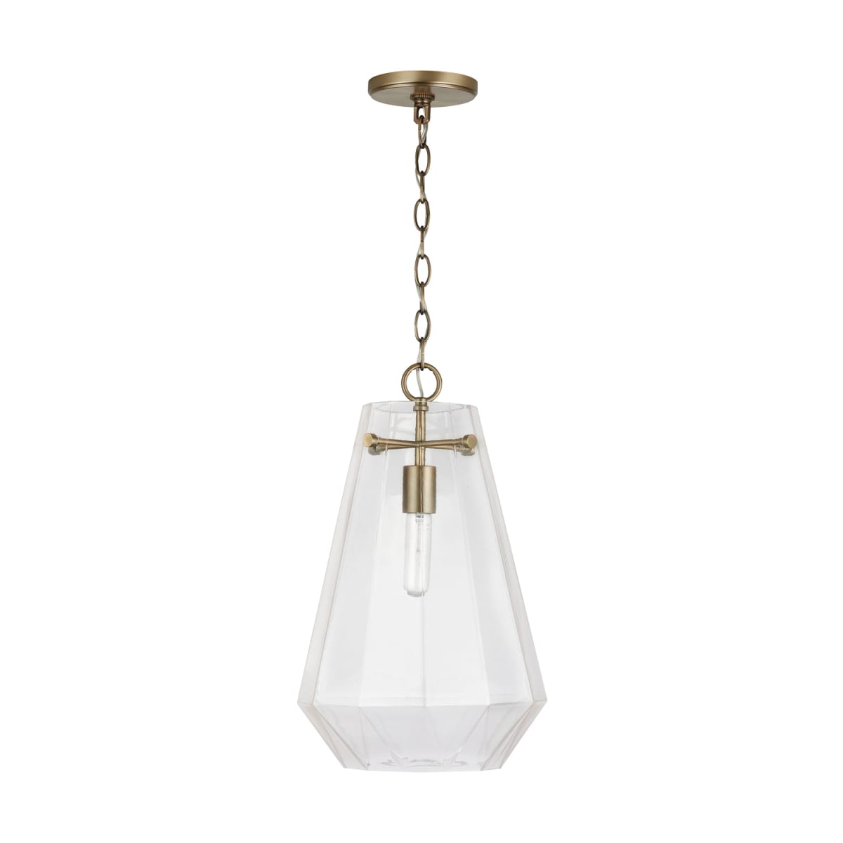 11" W x 18.5" H 1-Light Clear Prismatic Glass Pendant in Aged Brass