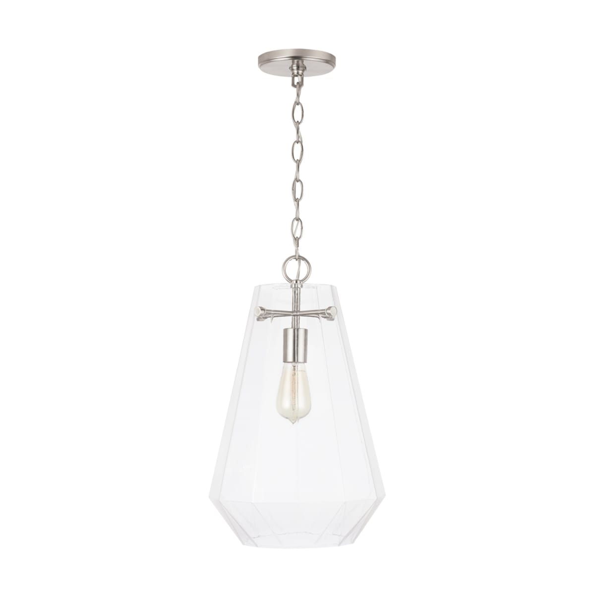 11" W x 18.5" H 1-Light Clear Prismatic Glass Pendant in Brushed Nickel