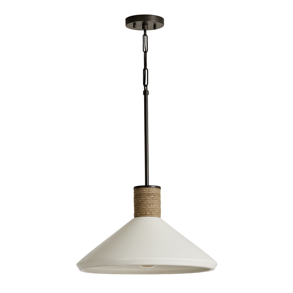 18" W x 10.5" H 1-Light Cone Pendant in Pewter with Soft White Ceramic Shade and Natural Jute Rope Accent