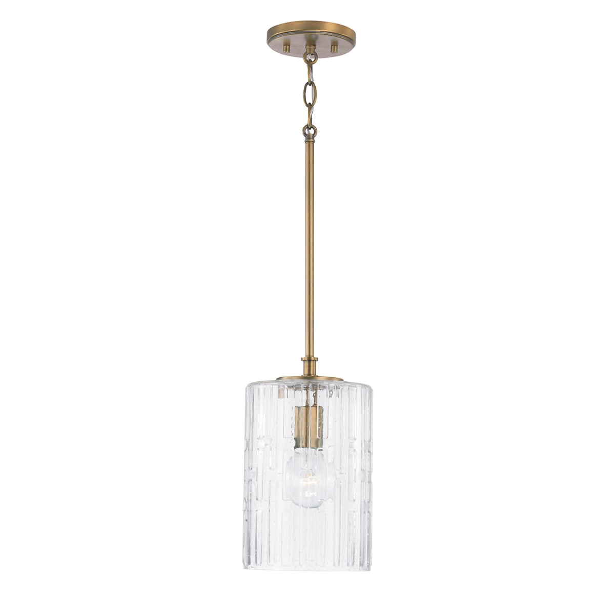 7" W x 11.5" H 1-Light Pendant in Aged Brass with Embossed Seeded Glass