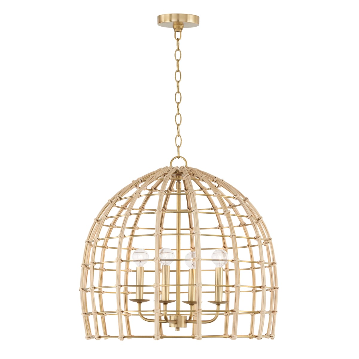 23" W x 22" H 4-Light Large Pendant in Matte Brass made with Handcrafted Rattan