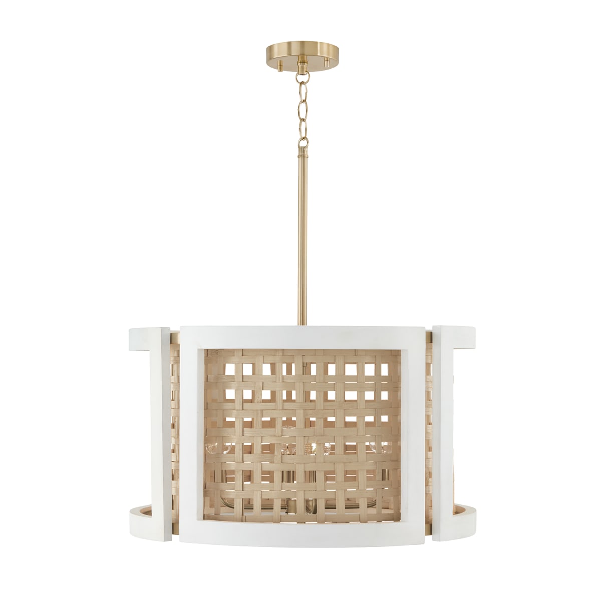 24" W x 14" H 4-Light Drum Pendant in Chalk Wash made with Handcrafted Mango Wood and Water Hyacinth