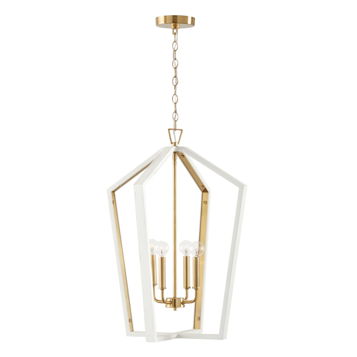 20" W x 27" H 4-Light Pendant in Flat White and Matte Brass made with Handcrafted Mango Wood