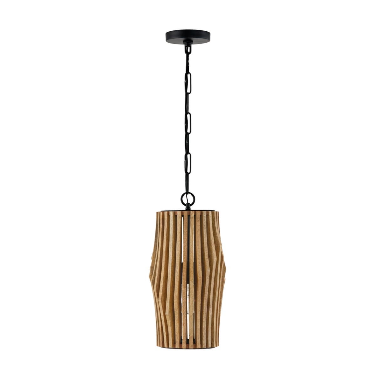 8.75"W x 17.25"H 1-Light Pendant Handcrafted of Light-Stained Wood and Matte Black Frame