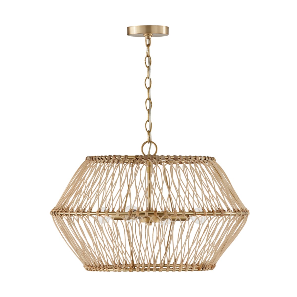 24.25"W x 15.25"H 4-Light Pendant in Matte Brass with Natural Rattan