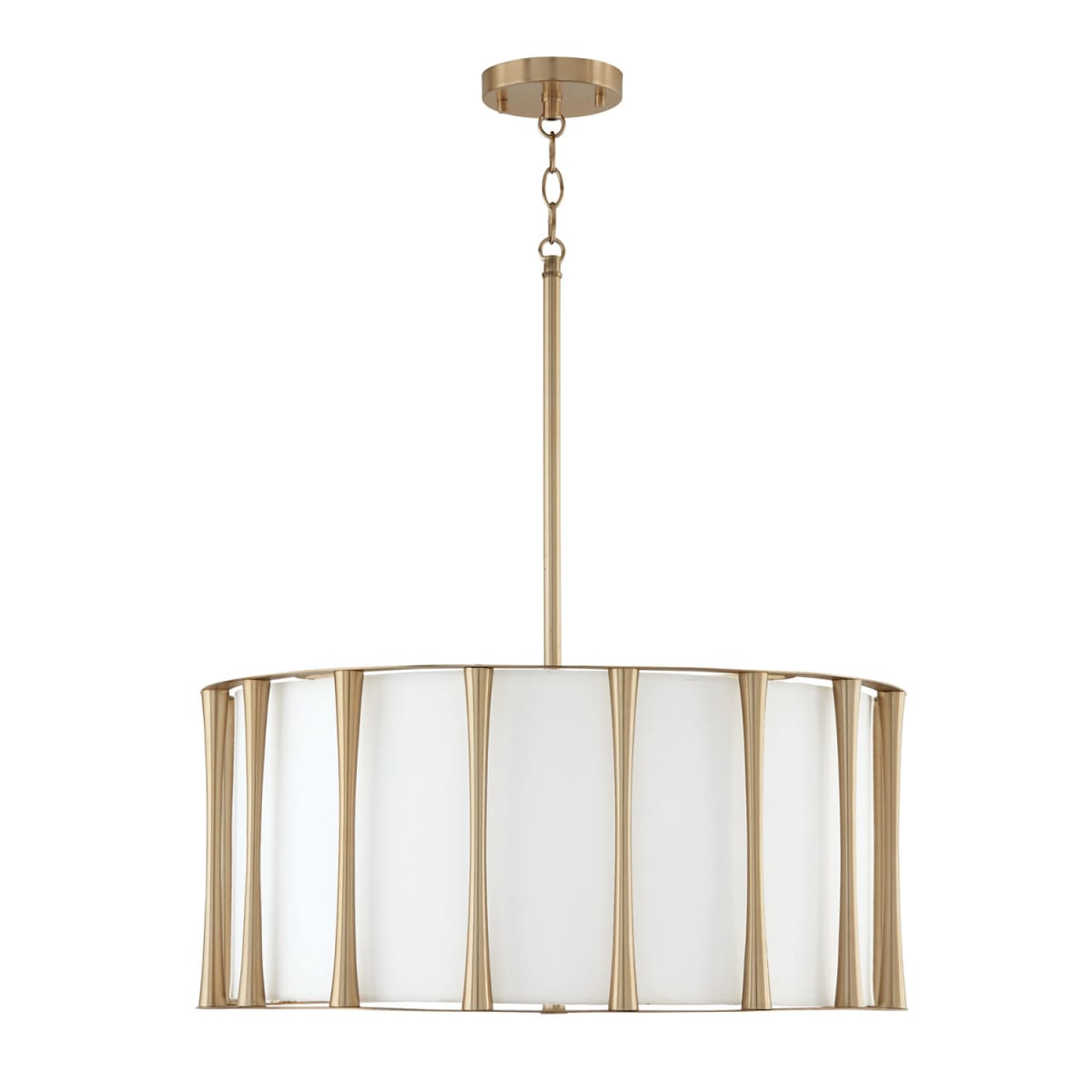 24.5" W x 11" H 4-Light Pendant in Matte Brass with White Fabric Shade with Frosted Acrylic Diffuser