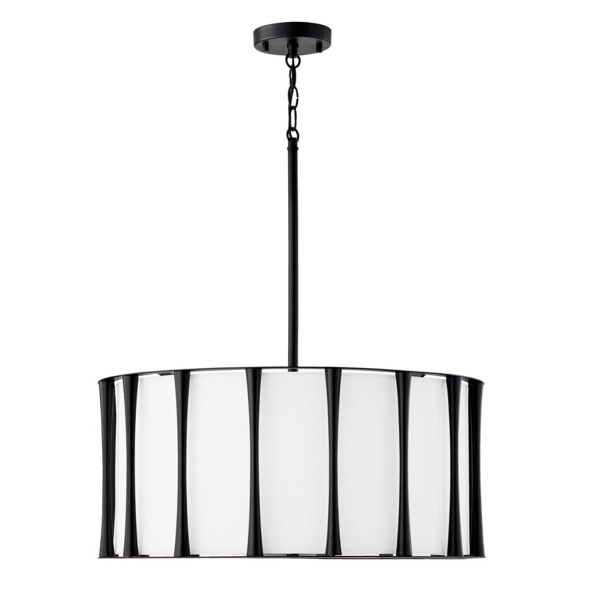 24.5"W x 11"H 4-Light Pendant in Matte Black with White Fabric Shade