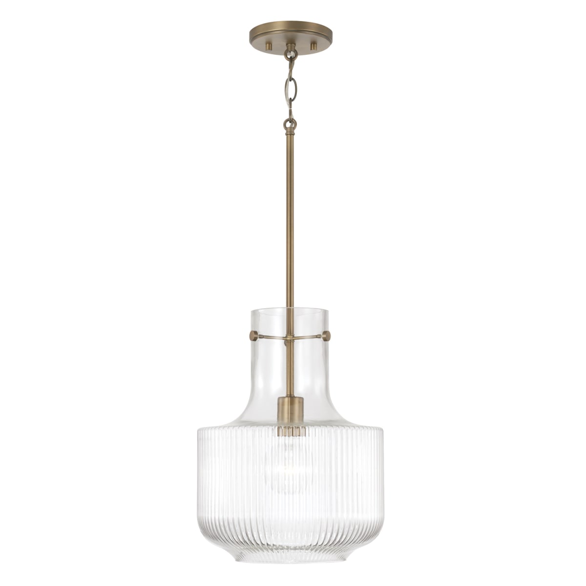 11" W x 15" H 1-Light Pendant in Aged Brass with Clear Fluted Glass