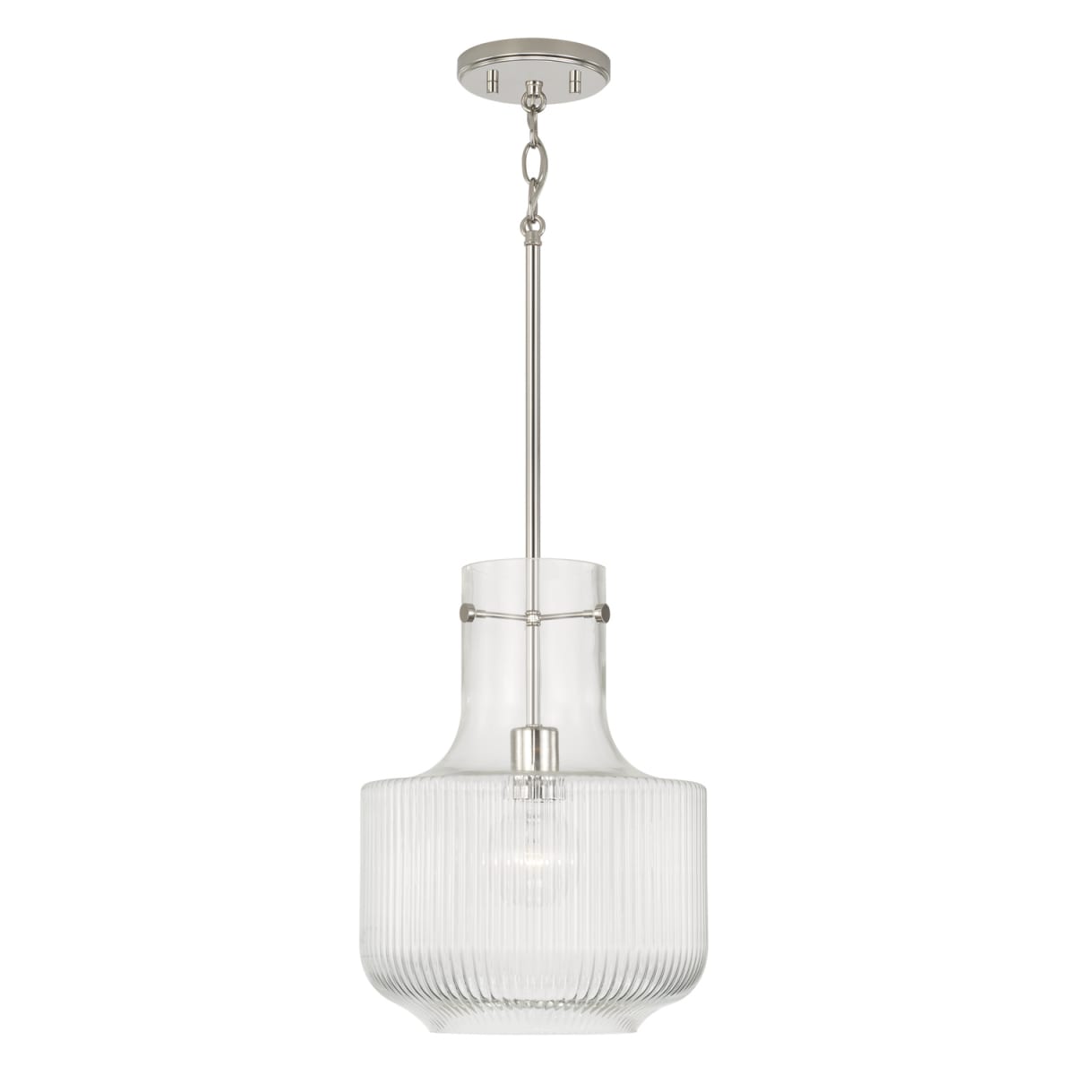 11" W x 15" H 1-Light Pendant in Polished Nickel with Clear Fluted Glass
