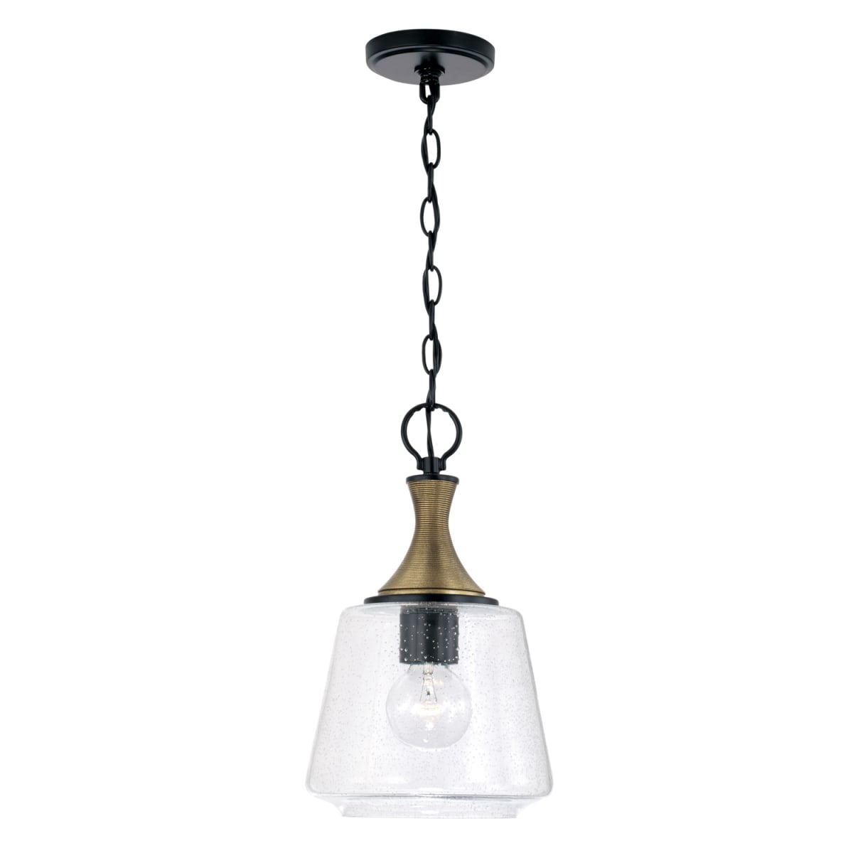 7" W x 14" H 1-Light Pendant in Matte Black with Diamond Embossed Glass and Black Braided Cord
