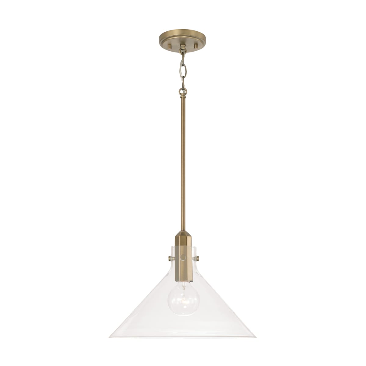 14" W x 10" H 1-Light Pendant in Aged Brass with Clear Glass