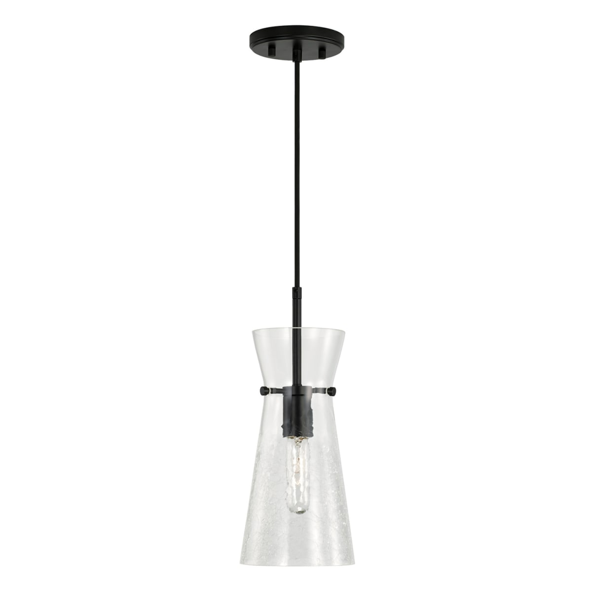 6" W x 14.5" H 1-Light Pendant in Matte Black with Clear Half-Crackle Tapered Glass