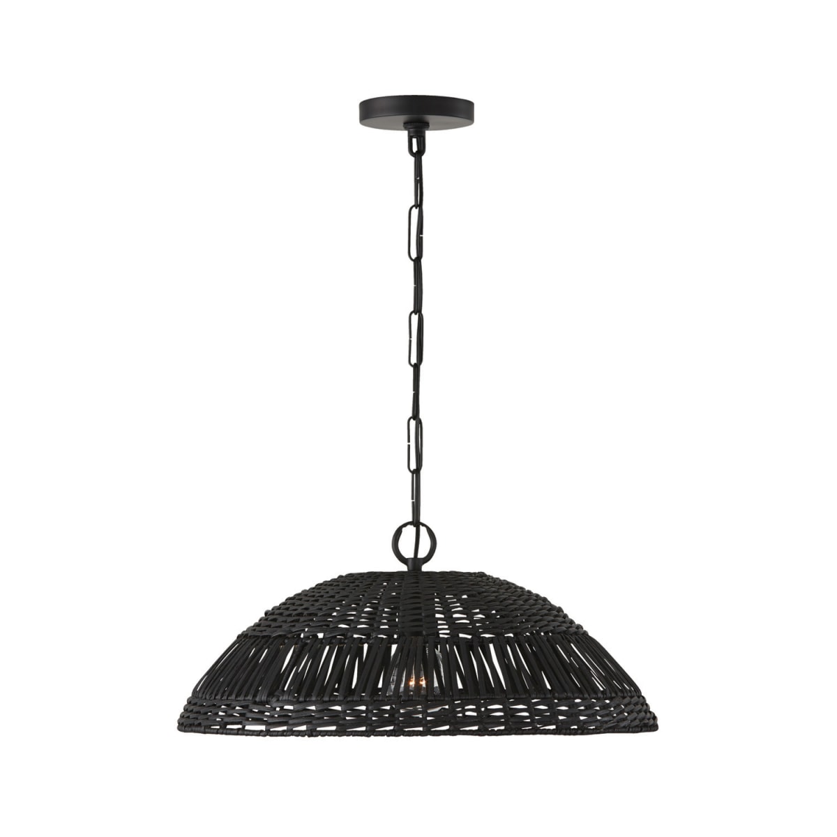 21"W x 9.25"H 1-Light Pendant in Matte Black with Hand-Woven Painted Rattan Basket