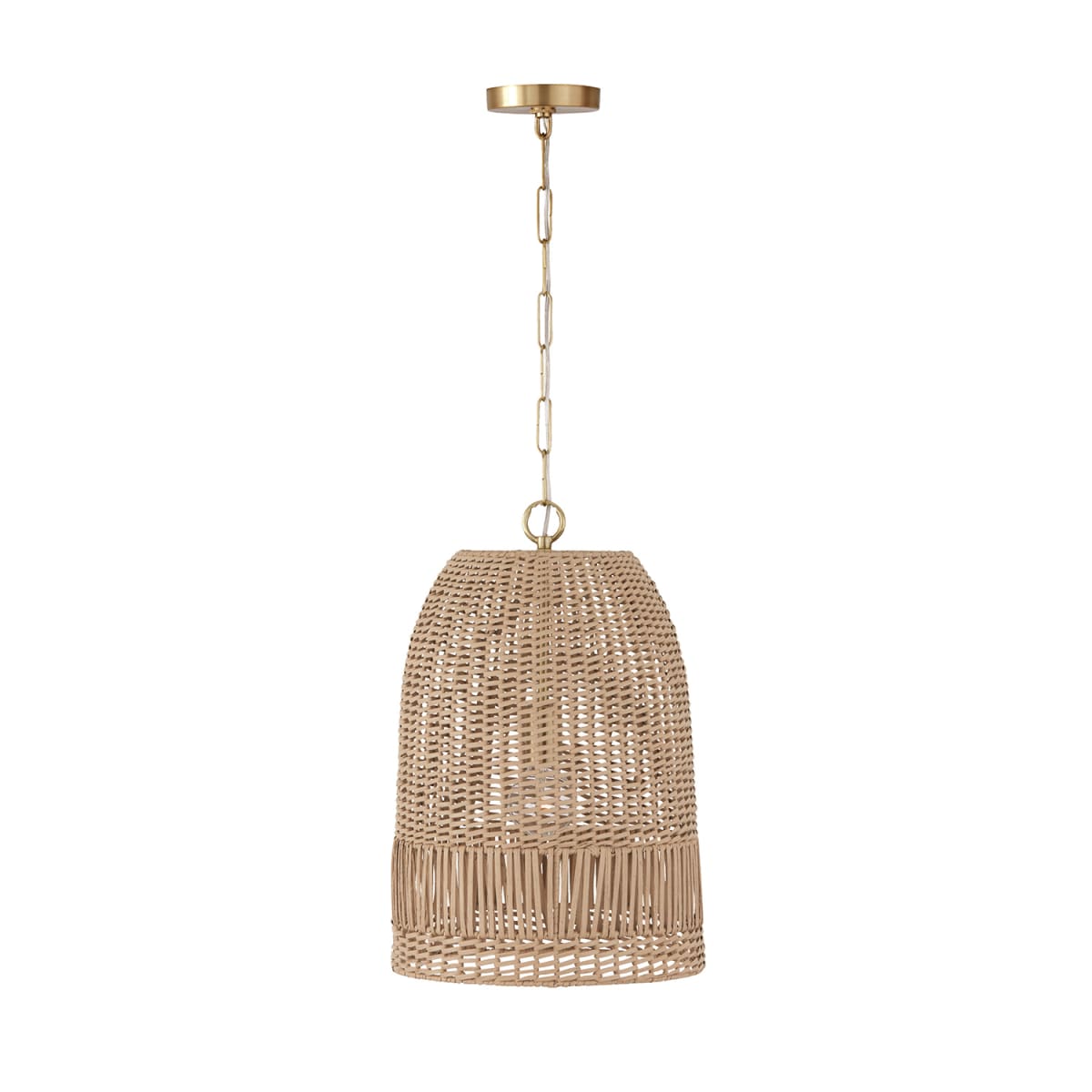 13.75"W x 21"H 1-Light Pendant in Matte Brass with Hand-Woven Painted Rattan Basket