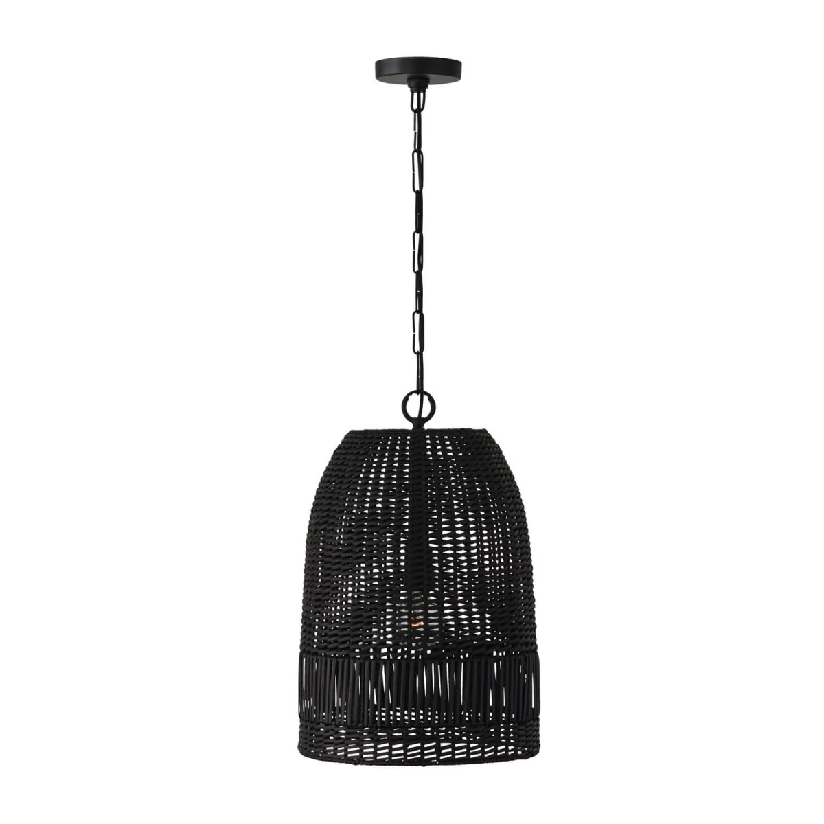 13.75"W x 21"H 1-Light Pendant in Matte Black with Hand-Woven Painted Rattan Basket