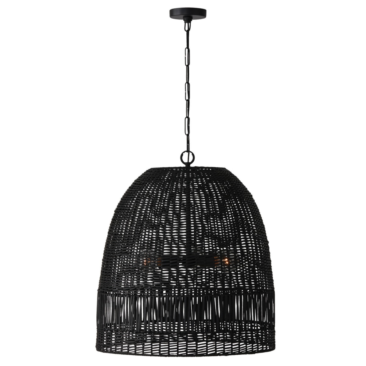 24"W x 26.75"H 3-Light Pendant in Matte Black with Hand-Woven Painted Rattan Basket