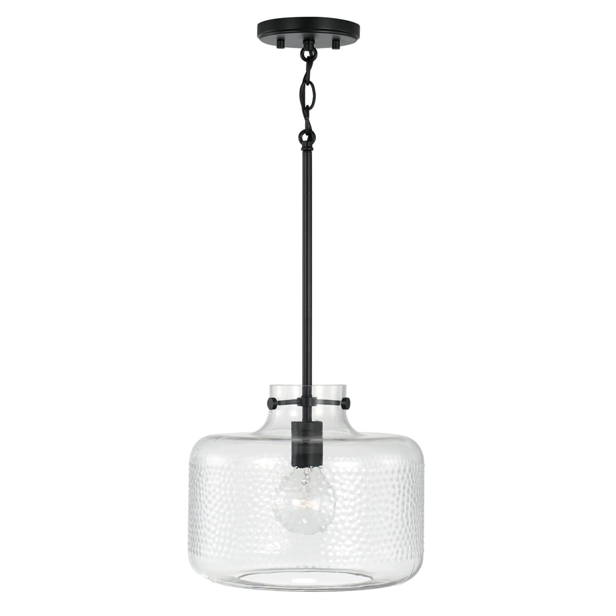11.5" W x 10" H 1-Light Pendant in Matte Black with Clear Pebbled Glass