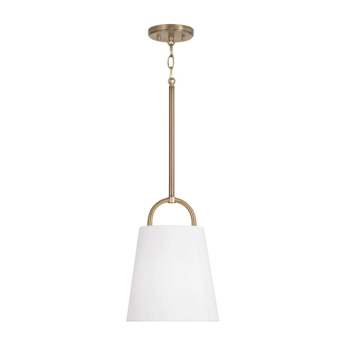 10"W x 13.75"H 1-Light Pendant in Aged Brass with White Fabric Shade