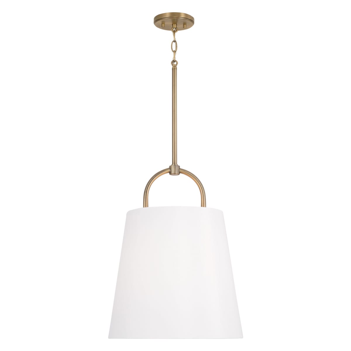 16"W x 21"H 1-Light Pendant in Aged Brass with White Fabric Shade