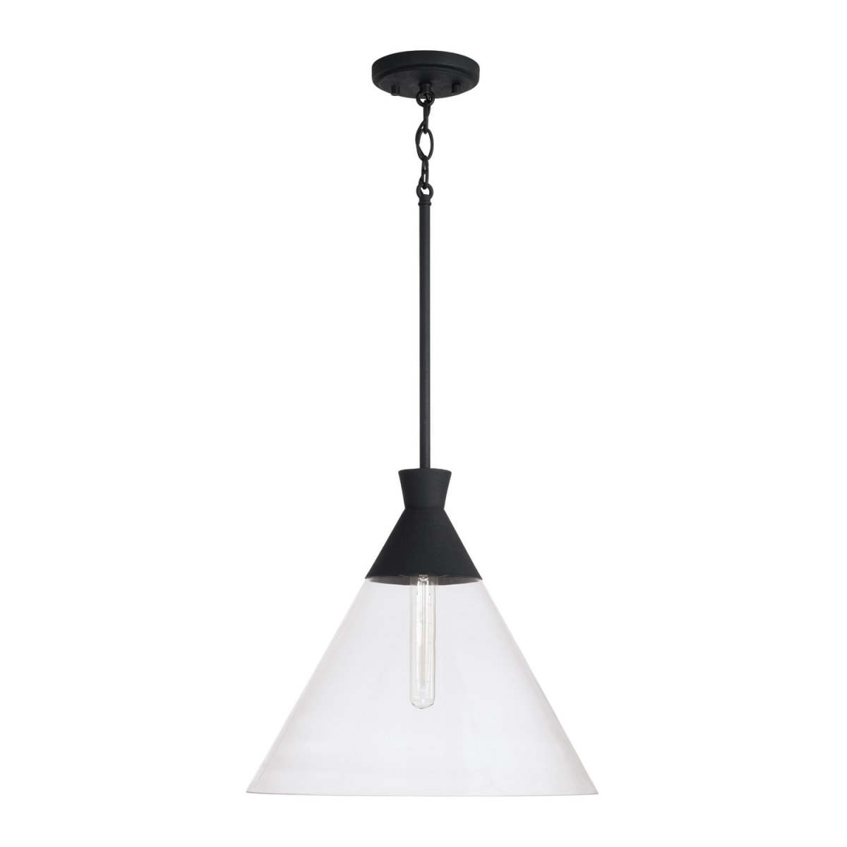 15"W x 14"H 1-Light Pendant in Textured Black with Clear Glass
