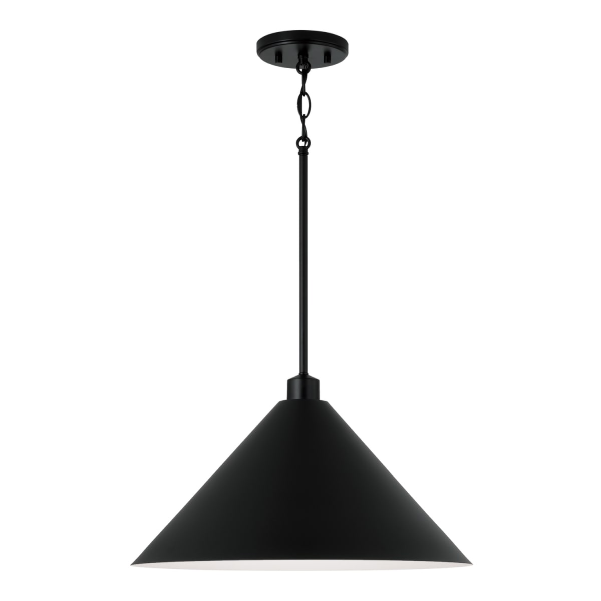 18"W x 10.25"H 1-Light Metal Cone Pendant in Matte Black with White Interior