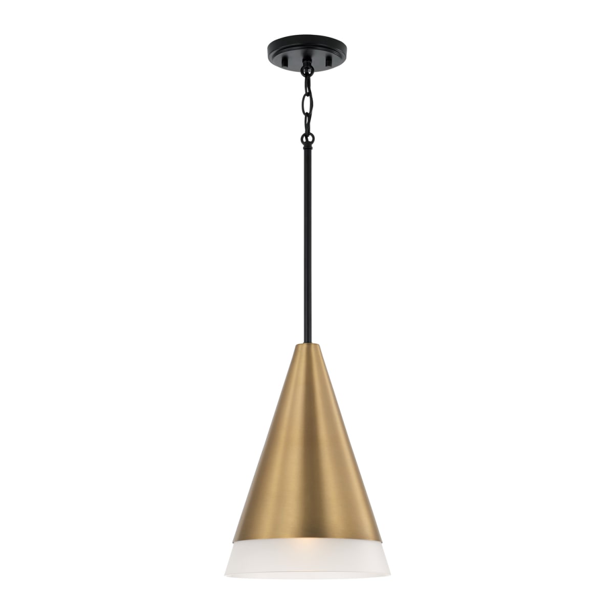 9.75"W x 13.50"H 1-Light Cone Pendant in Black with Aged Brass and Soft White Glass Shade