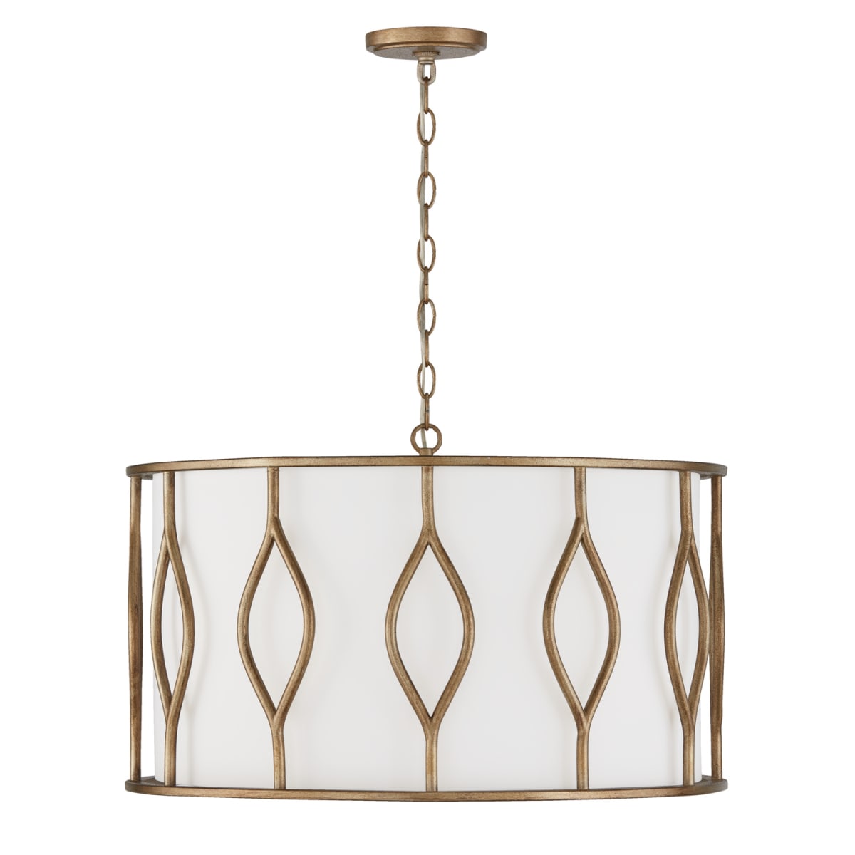 24"W x 14.50"H 4-Light Drum Pendant in Mystic Luster with White Fabric Shade