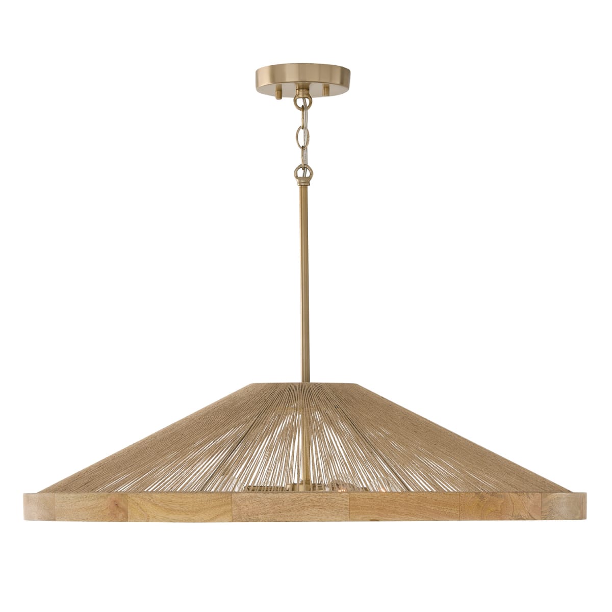 31"W x 7.50"H 4-Light Pendant in Matte Brass with Mango Wood and Handwrapped Natural Jute Rope String