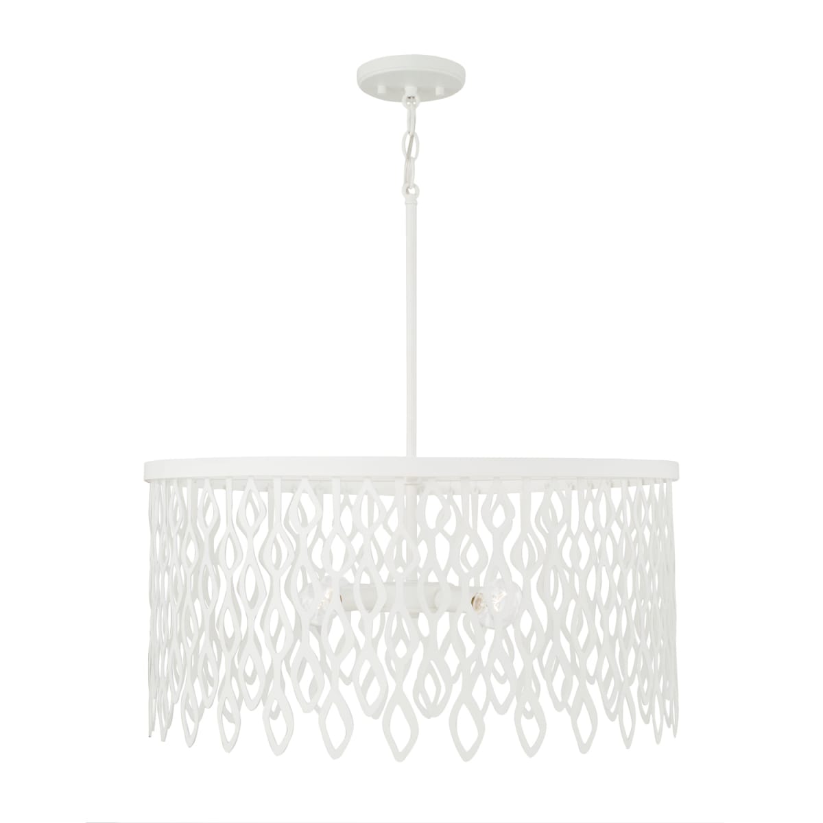 24W x 23.5H 4-Light Lasercut Metal Pendant in Matte White Modern Motif