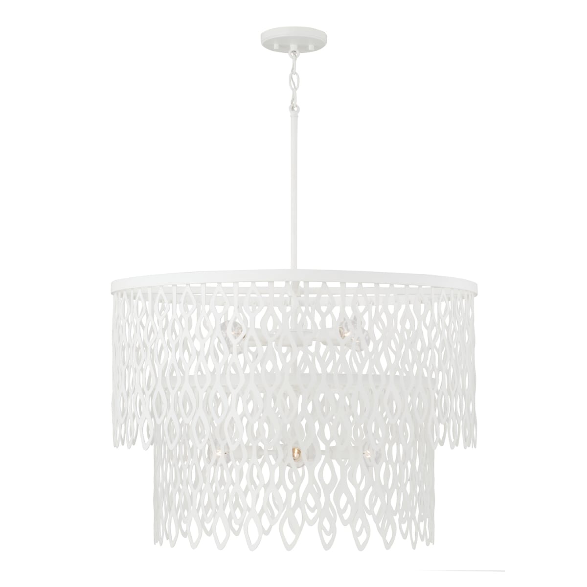 27W x 30.5H 7-Light Lasercut Two-Tier Metal Pendant in Matte White Modern Motif