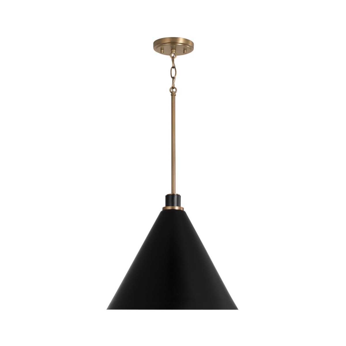 15"W x 13.5"H 1-Light Pendant in Aged Brass and Black Metal Shade with White Interior