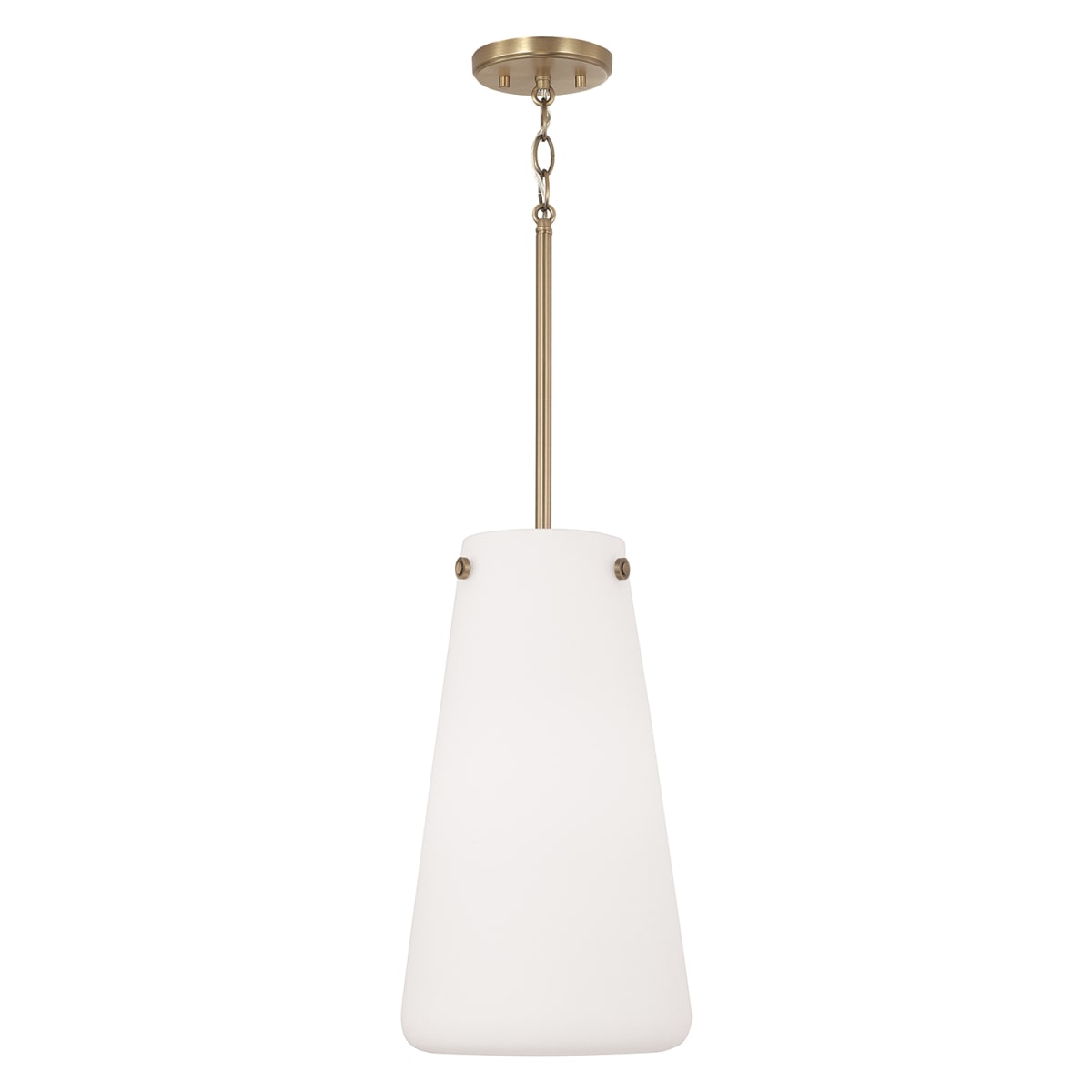 10.5" W x 18.5" H 1-Light Pendant in Aged Brass with Tapered Soft White Glass