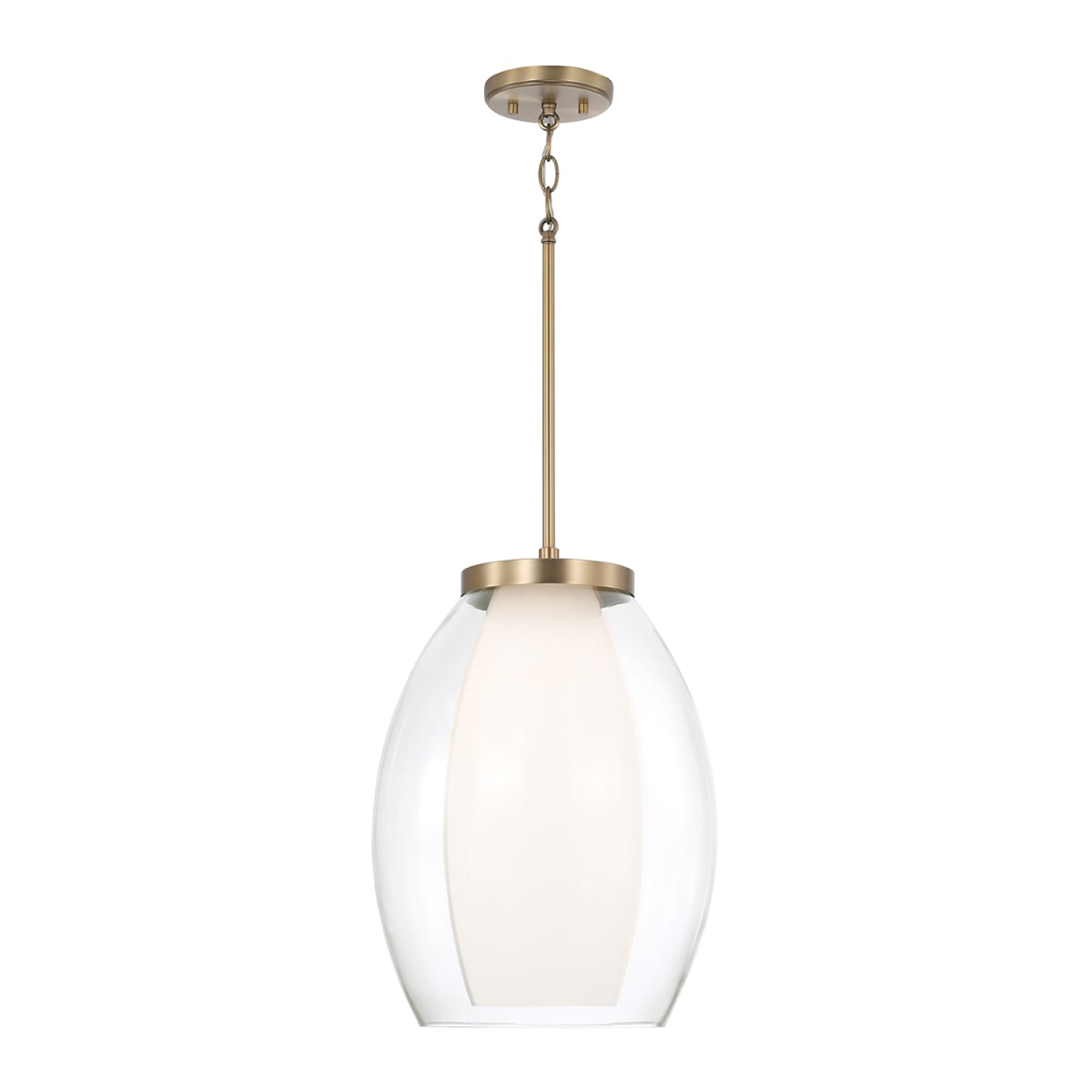 13" W x 18" H 1-Light Pendant in Aged Brass with Layered White and Clear Glass
